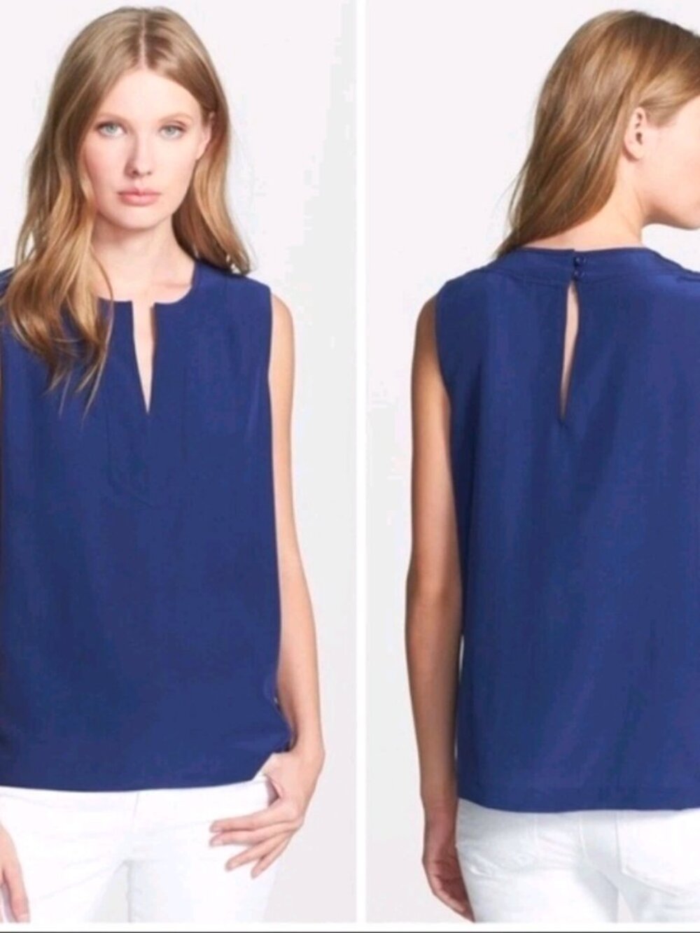 Kate Spade Gemma Tunic Top Size 4 Blue Sleeveless Keyhole Blouse Classic Chic